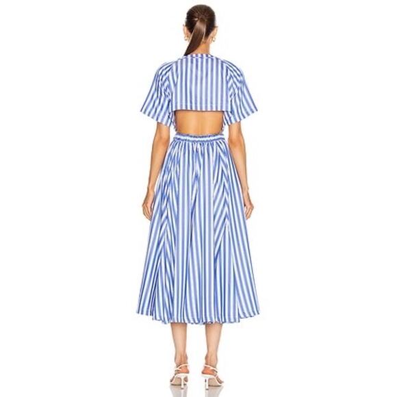 ROSIE ASSOULIN Blue White Striped Wrap Skort Side Slit V-Neckline Dress Size 6 - Picture 3 of 16